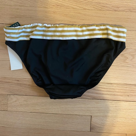 Ralph Lauren polo bathing suit bottom black with gold/white stripe flap NWT - Picture 2 of 4